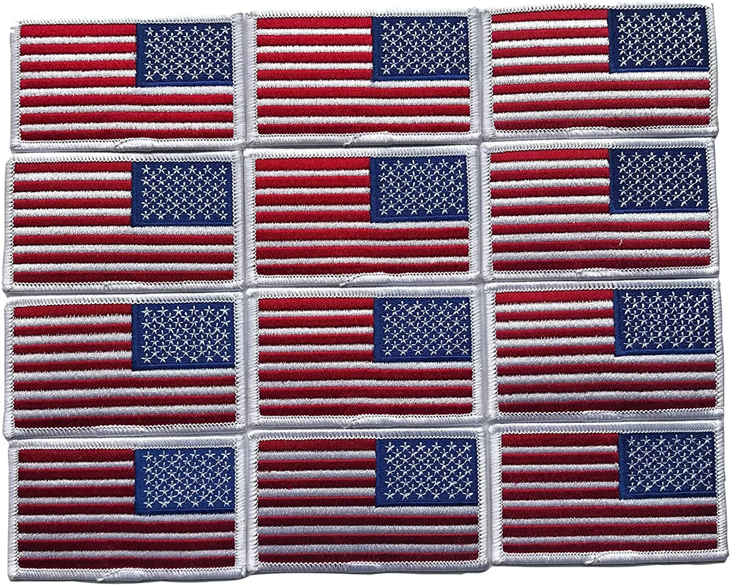 12 pack reversed USA flag patch white border embroidered