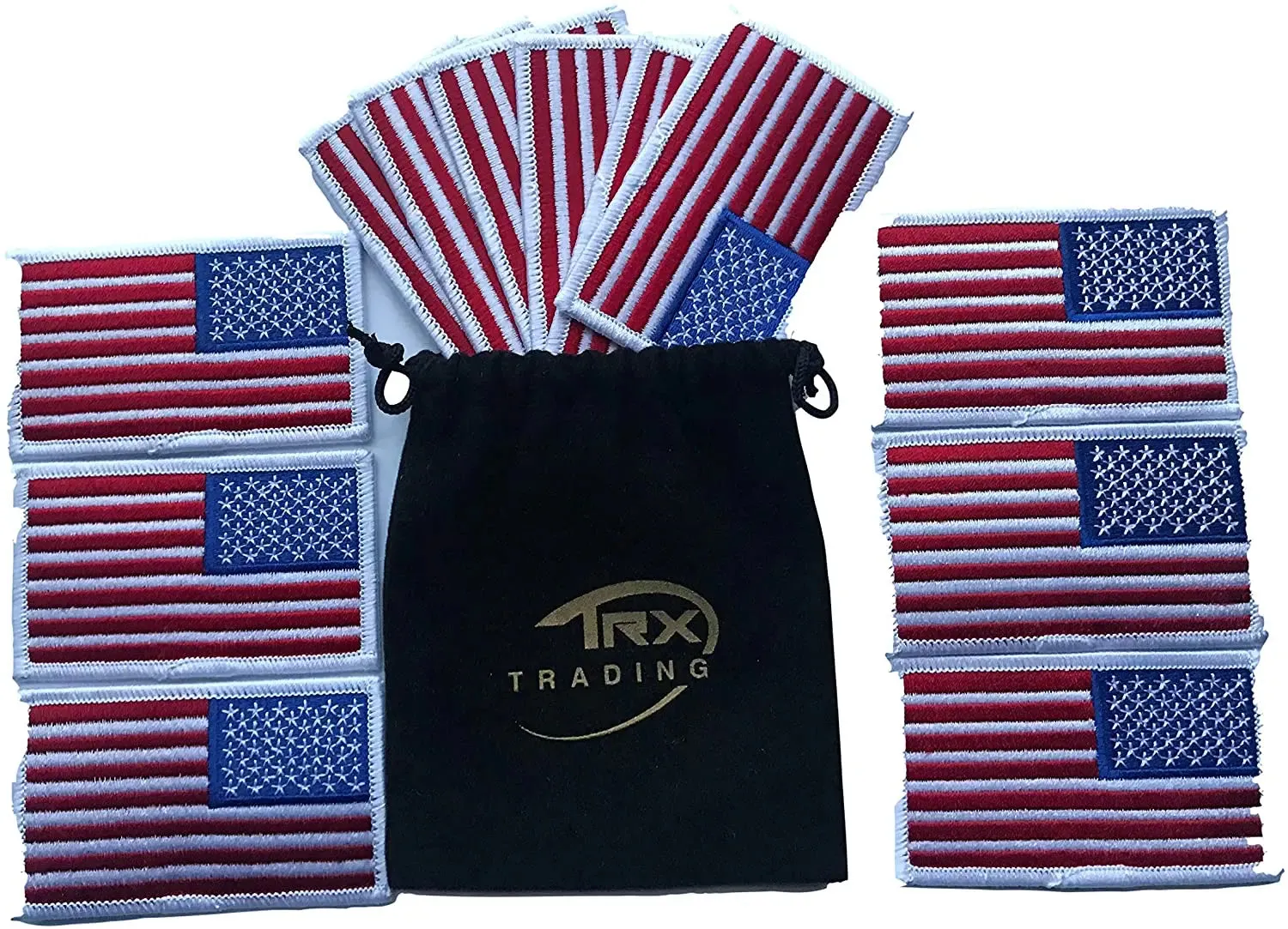 12 pack reversed USA flag patch white border embroidered