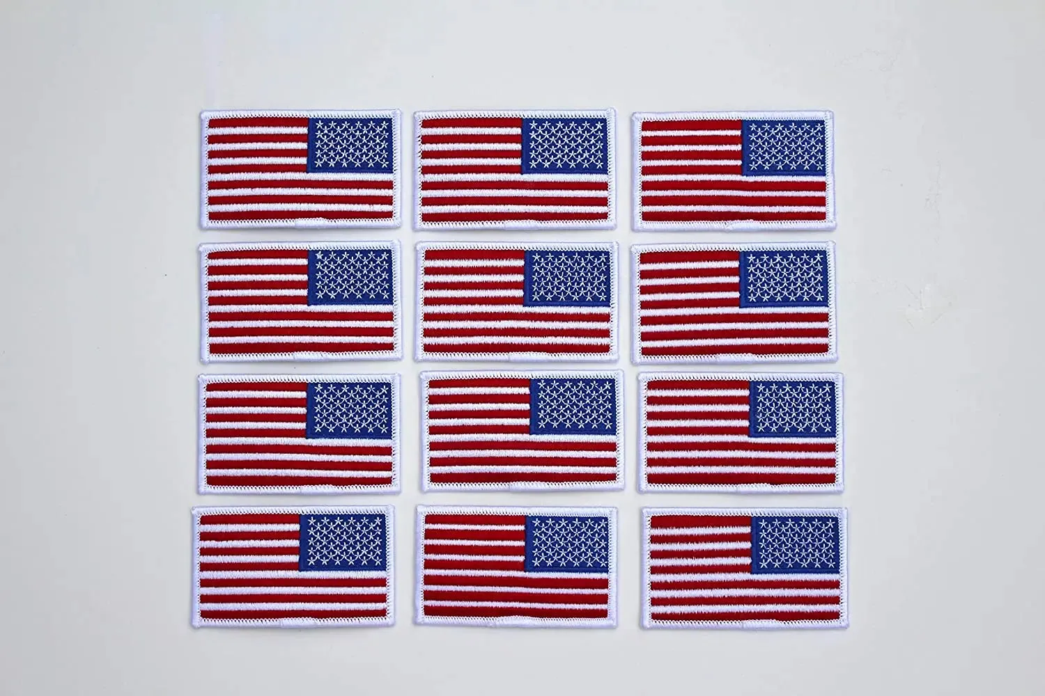 12 pack reversed USA flag patch white border embroidered