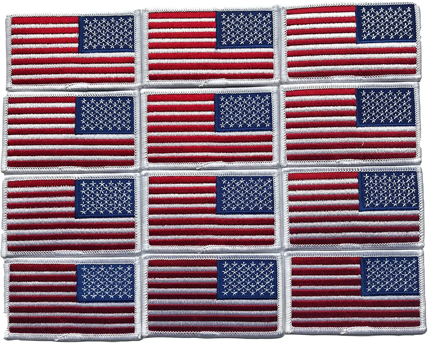 12 pack reversed USA flag patch white border embroidered
