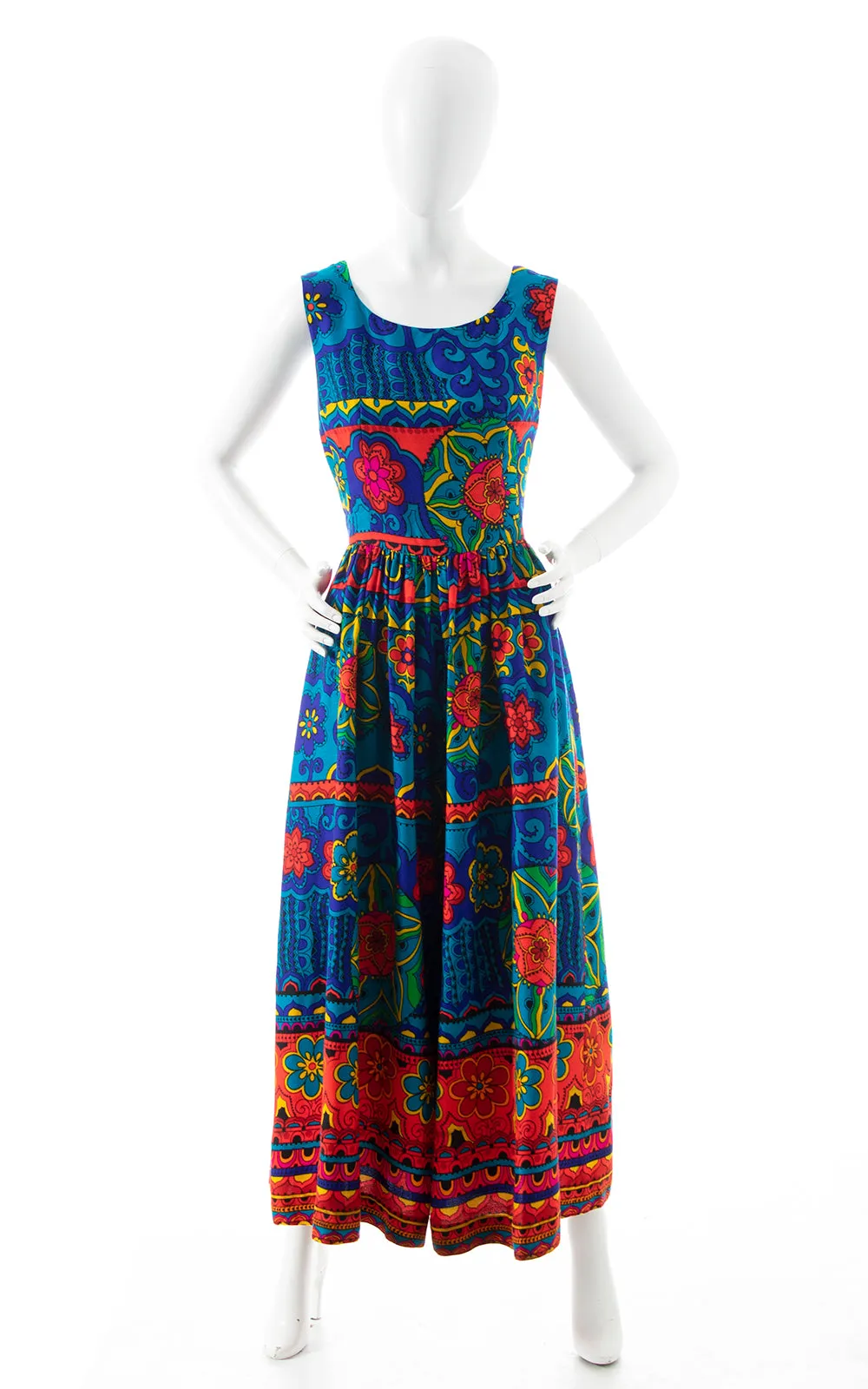 1960s 1970s Floral Border Print Palazzo Jumpsuit | medium