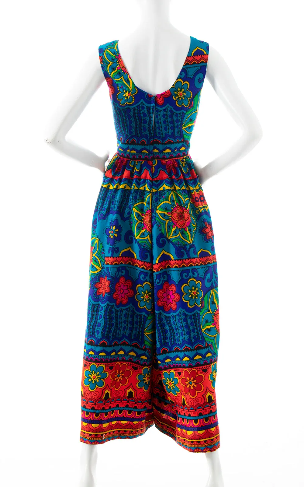 1960s 1970s Floral Border Print Palazzo Jumpsuit | medium