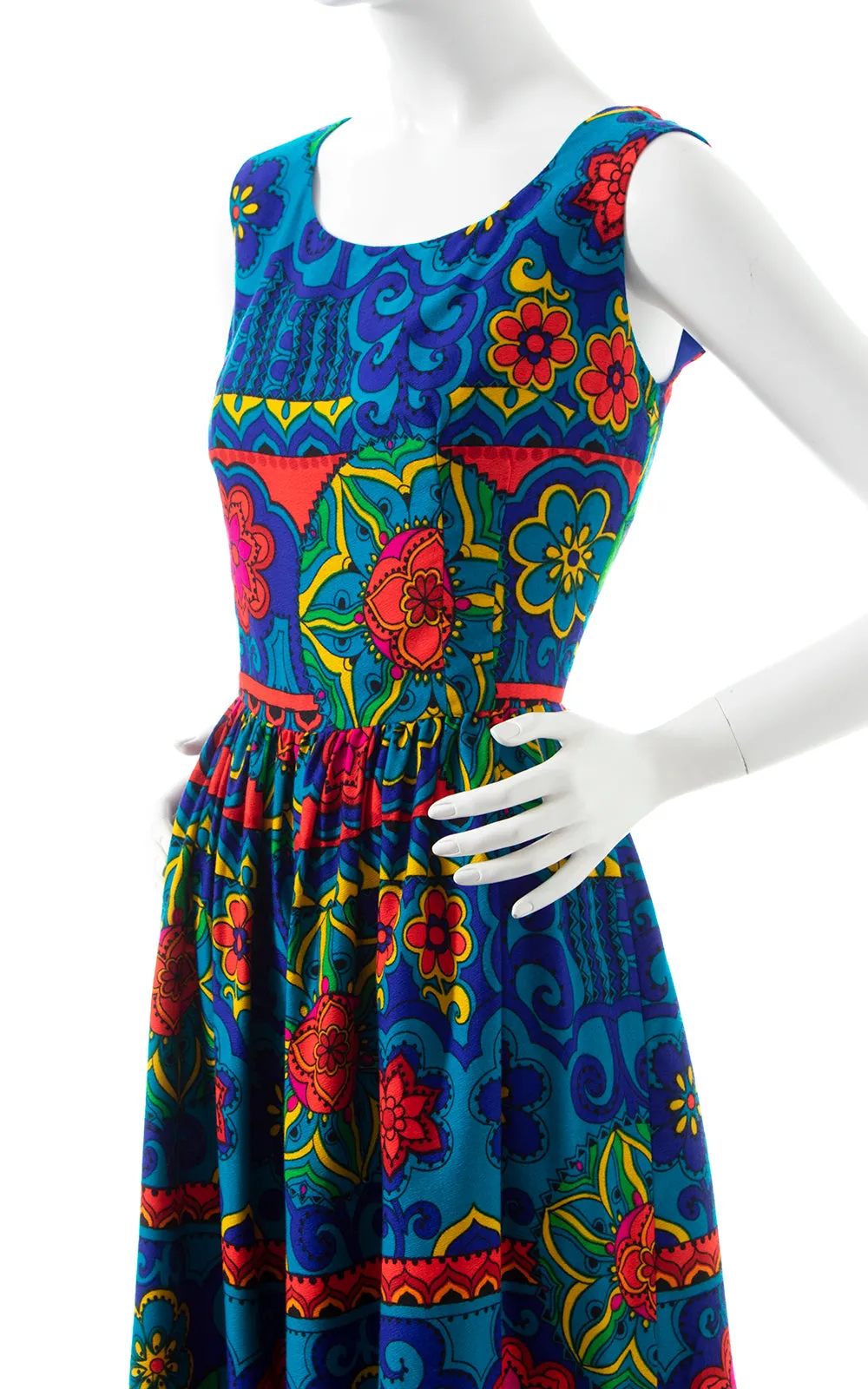 1960s 1970s Floral Border Print Palazzo Jumpsuit | medium