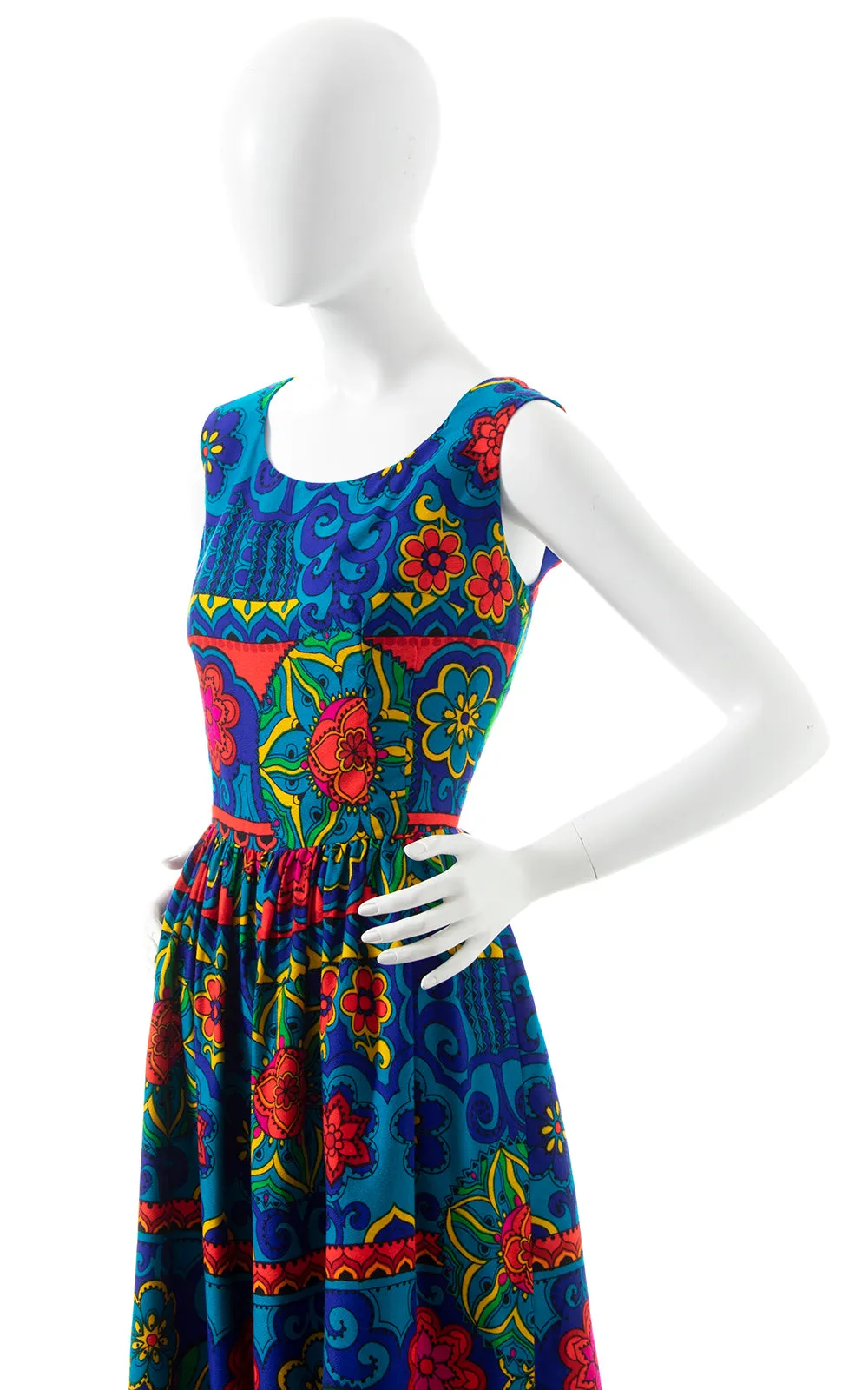 1960s 1970s Floral Border Print Palazzo Jumpsuit | medium
