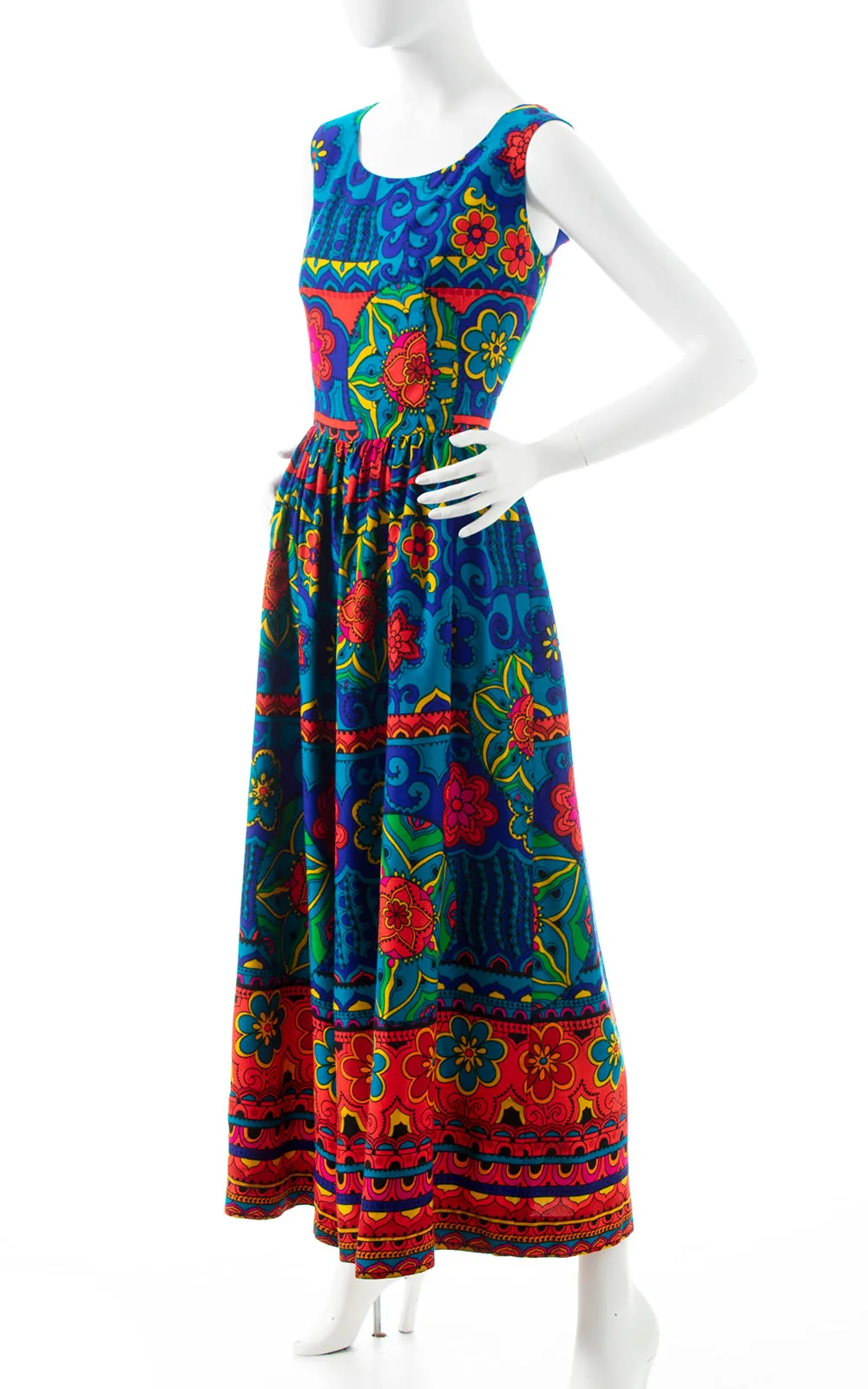 1960s 1970s Floral Border Print Palazzo Jumpsuit | medium