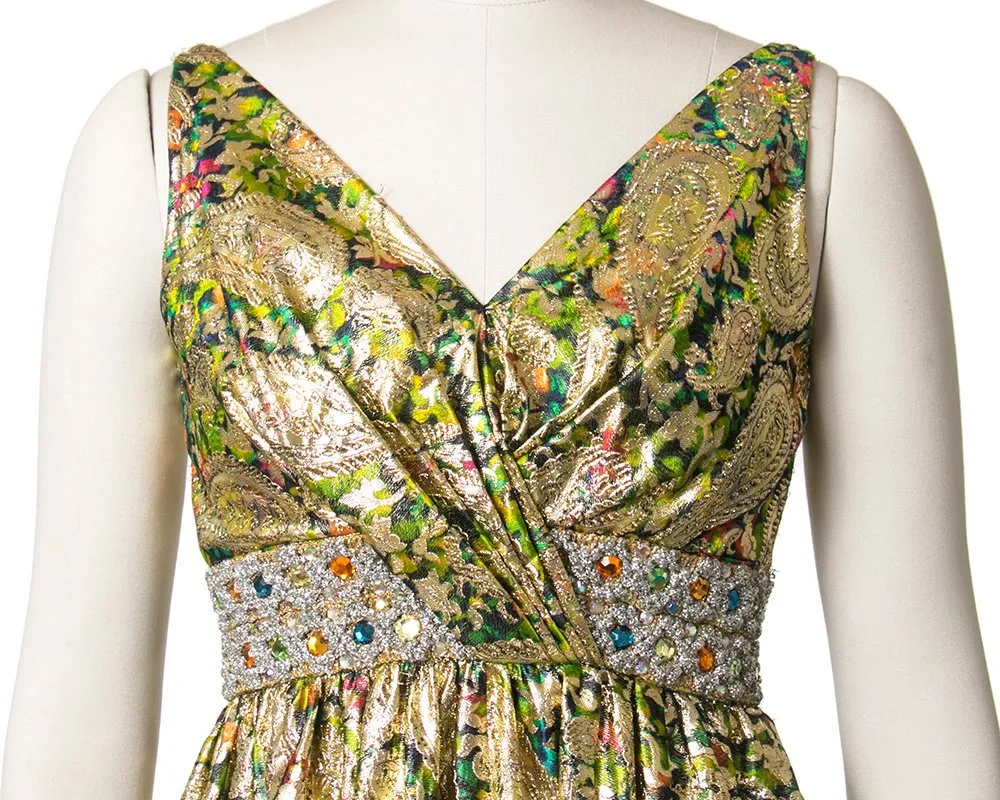 1960s Metallic Paisley Brocade Rhinestone Palazzo Jumpsuit | x-small