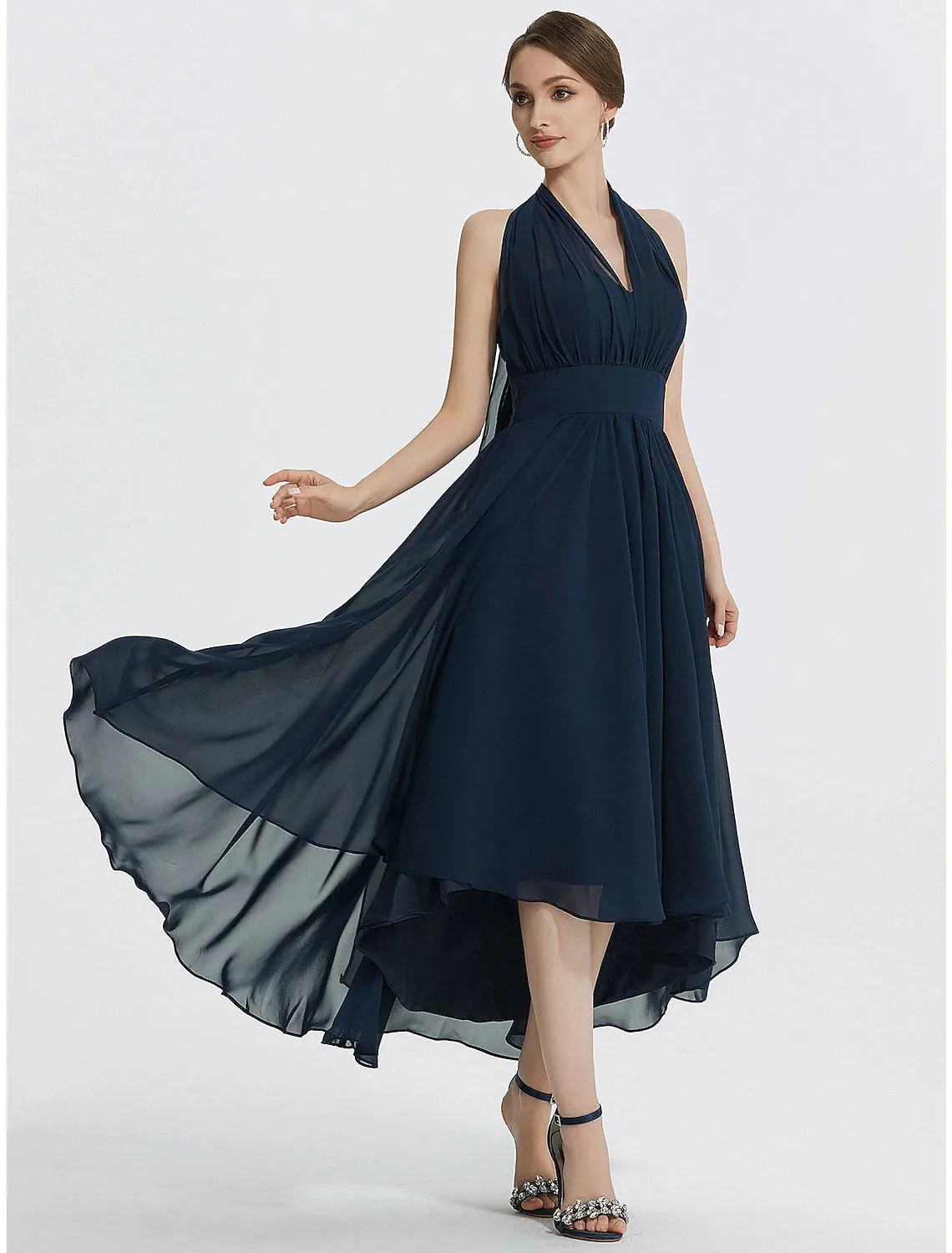 A-Line Cocktail Dresses Elegant Dress Wedding Guest Tea Length Short Sleeve Off Shoulder Convertible Chiffon