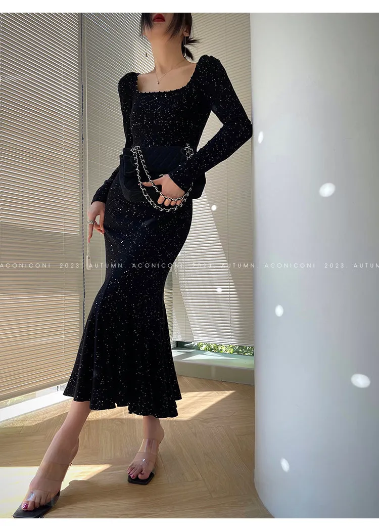 Aconiconi| Mermaid minimal sequin knitted sweater dress - Cace