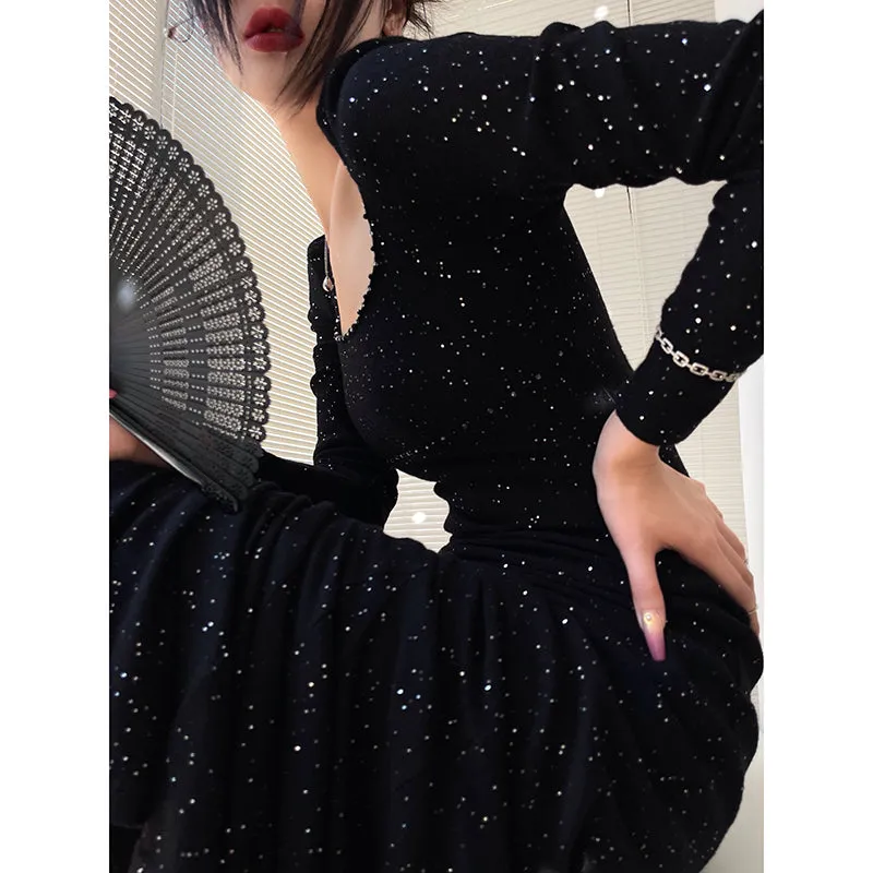 Aconiconi| Mermaid minimal sequin knitted sweater dress - Cace