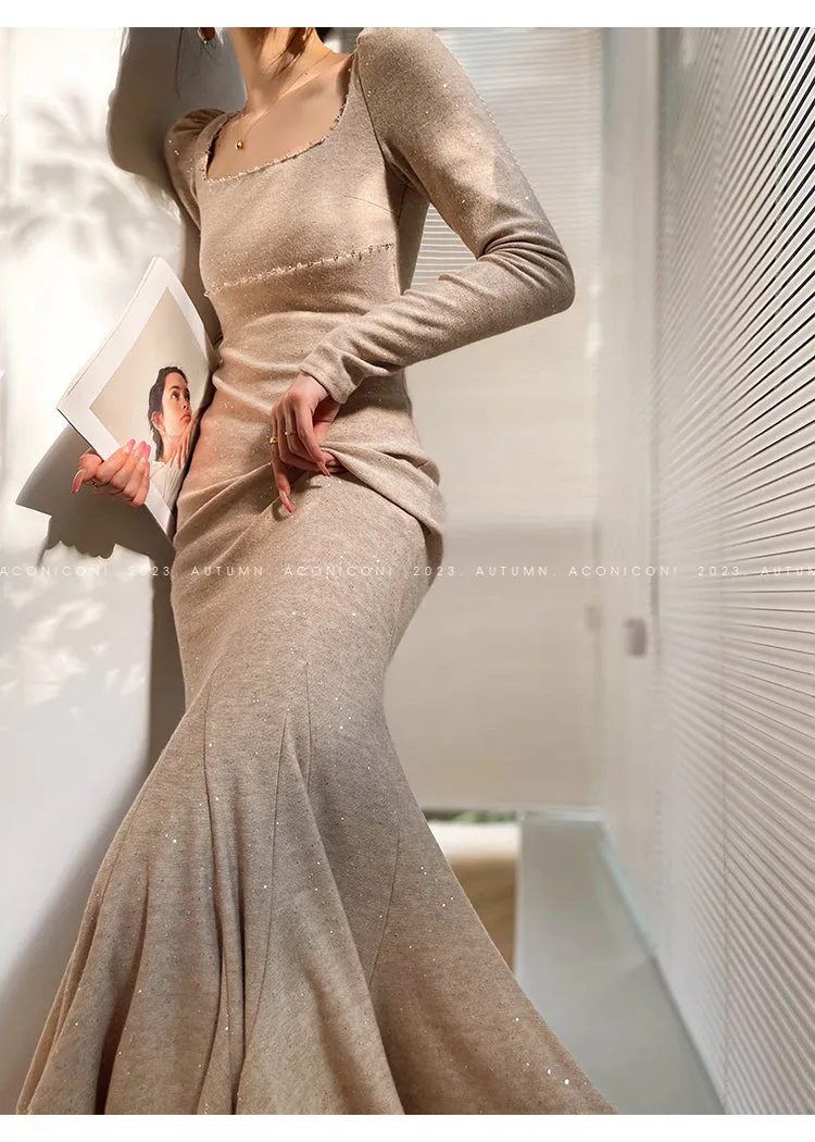 Aconiconi| Mermaid minimal sequin knitted sweater dress - Cace