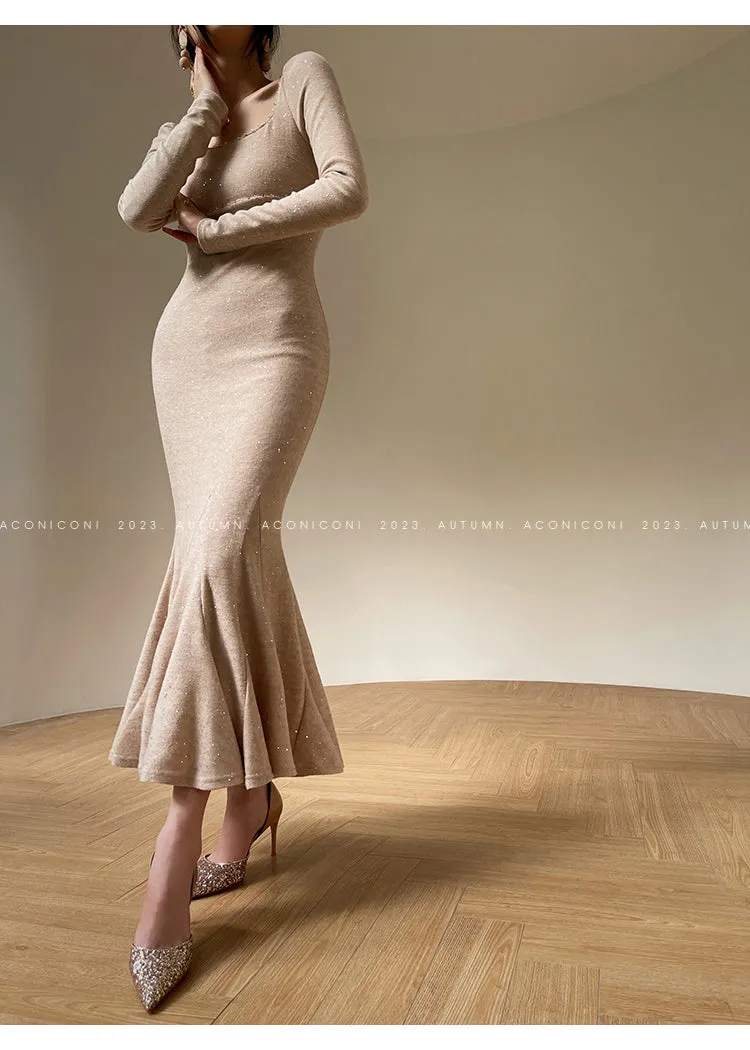 Aconiconi| Mermaid minimal sequin knitted sweater dress - Cace