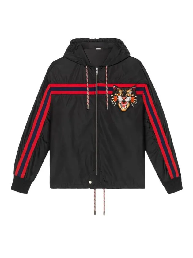 Angry Cat Embroidered Windbreaker Black