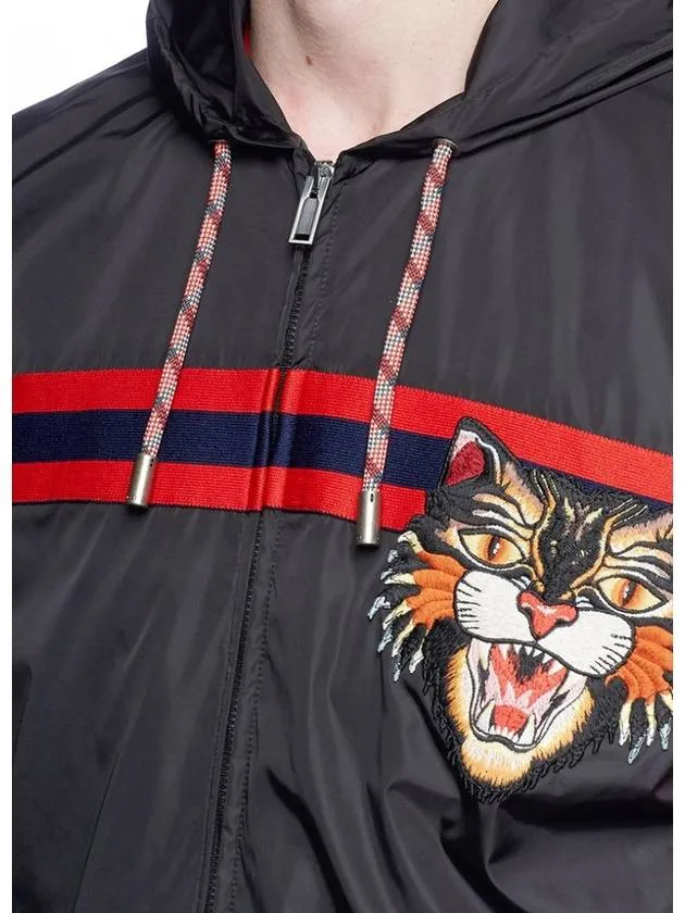 Angry Cat Embroidered Windbreaker Black