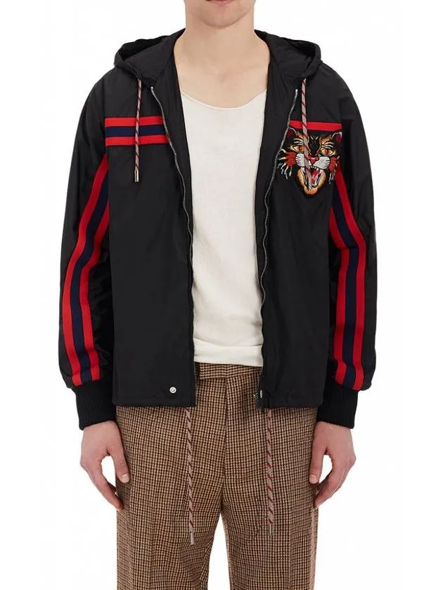 Angry Cat Embroidered Windbreaker Black