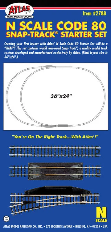Atlas N Code 80 Snap Track Starter Set - 36 x 24"  Oval w/Siding & Terminal Joiners