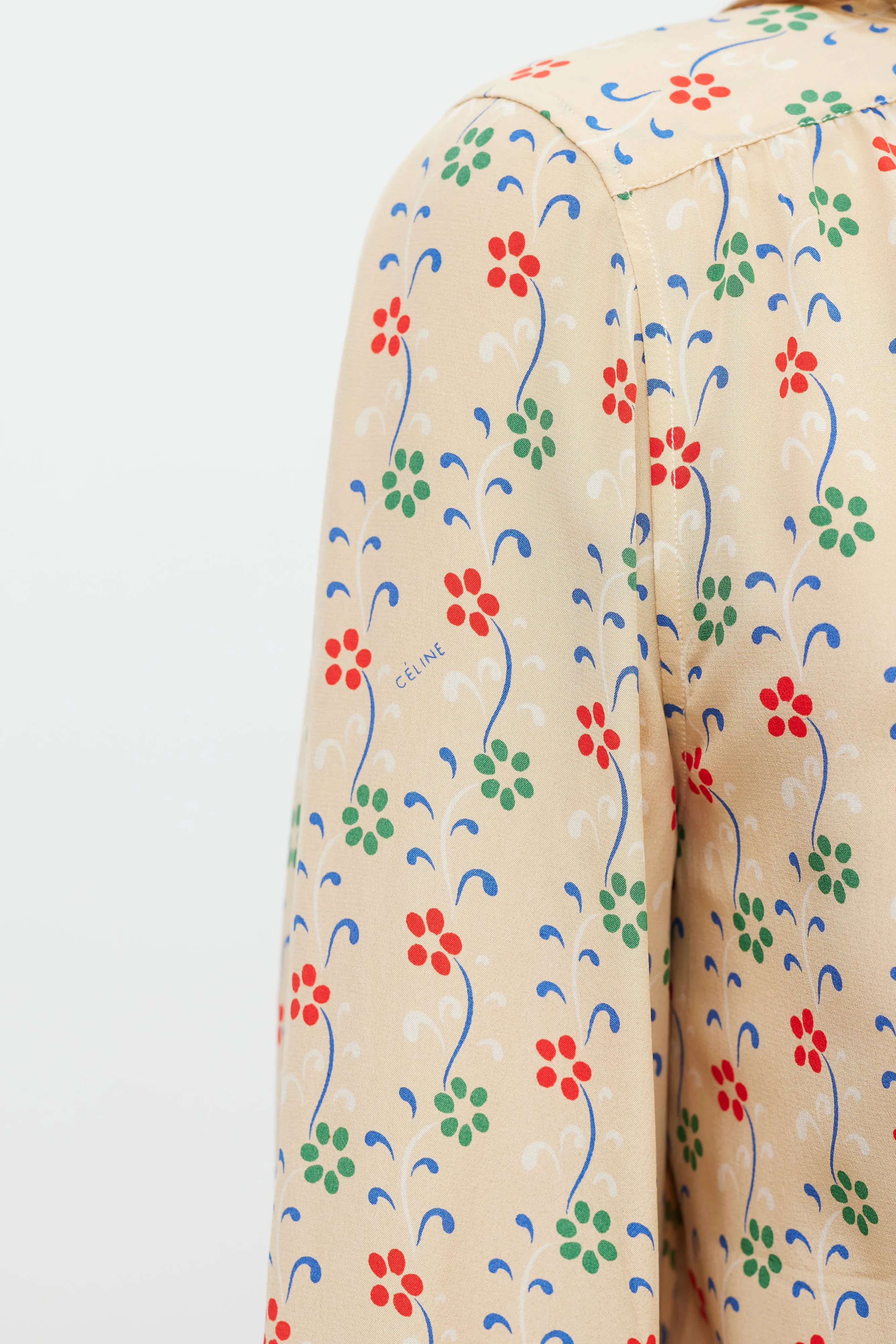Beige & Multicolour Silk Floral Ruffled Shirt