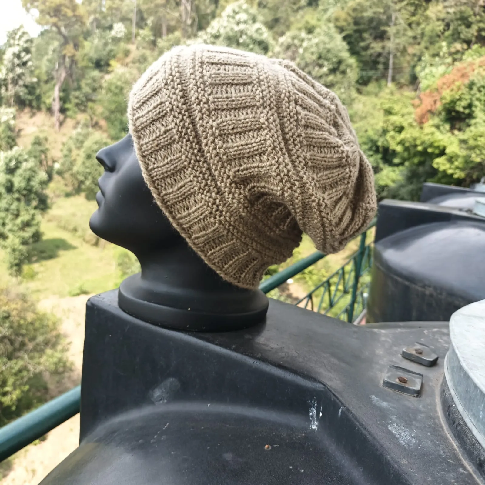 Beige Hand Knitted Woollen Head Cap | Unisex Winter Wear | Extra Large