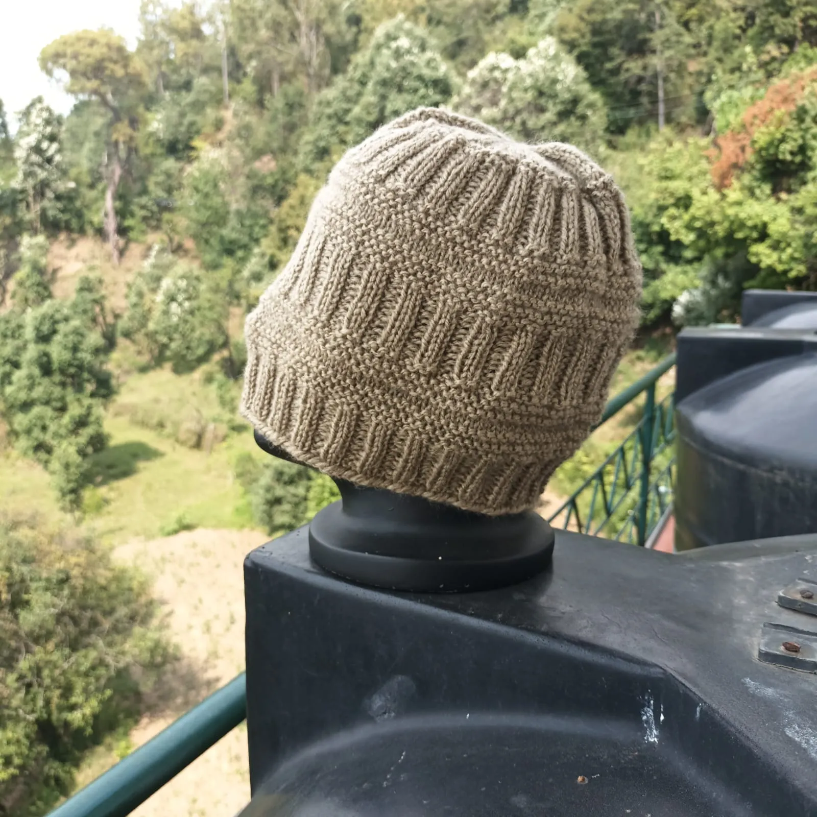 Beige Hand Knitted Woollen Head Cap | Unisex Winter Wear | Extra Large