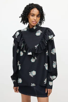 Black & Multicolour Floral Silk Top