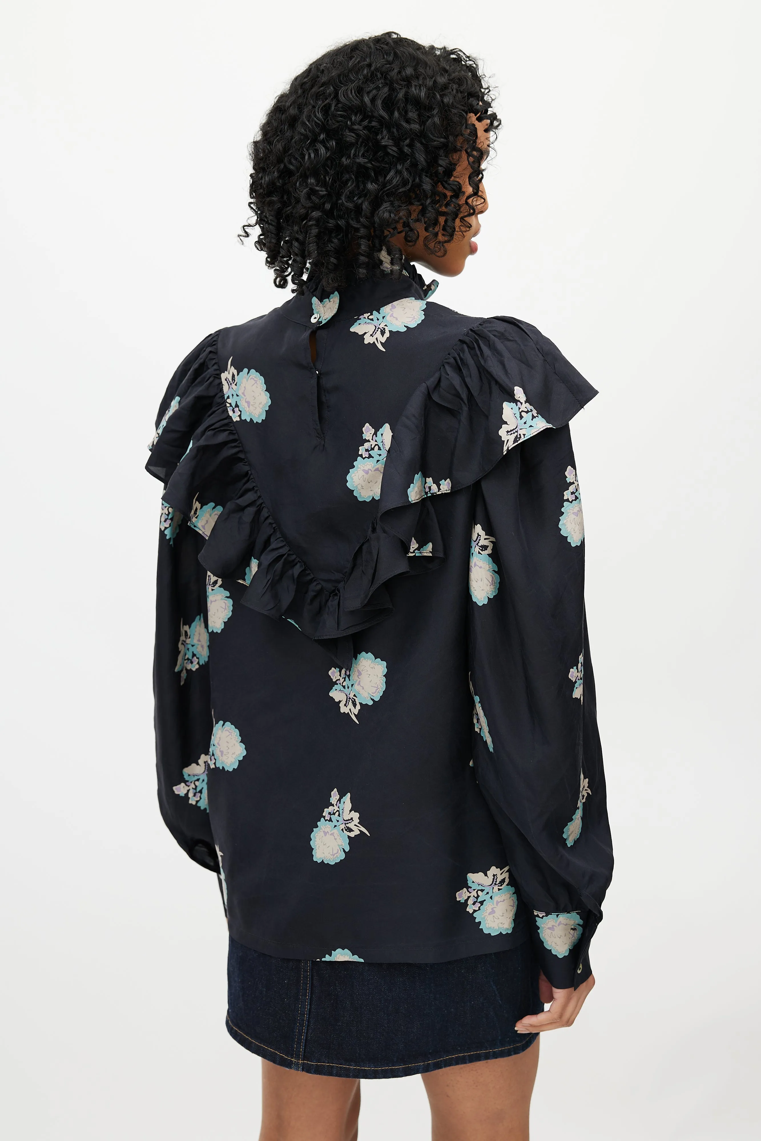 Black & Multicolour Floral Silk Top