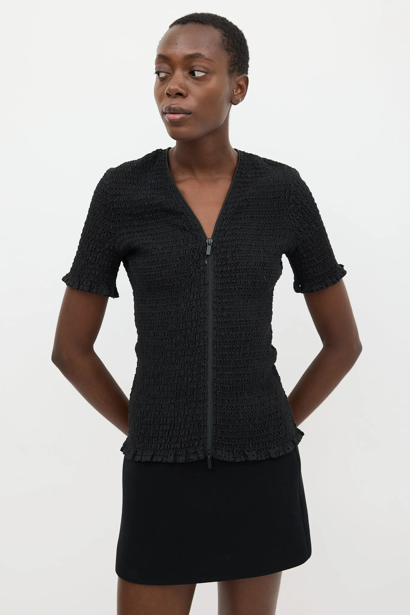Black Eyelet Zip Top
