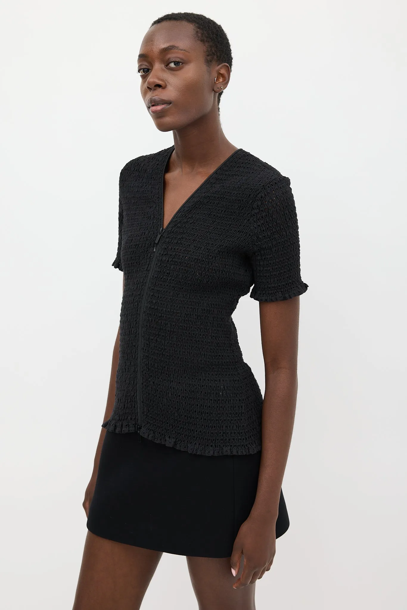 Black Eyelet Zip Top