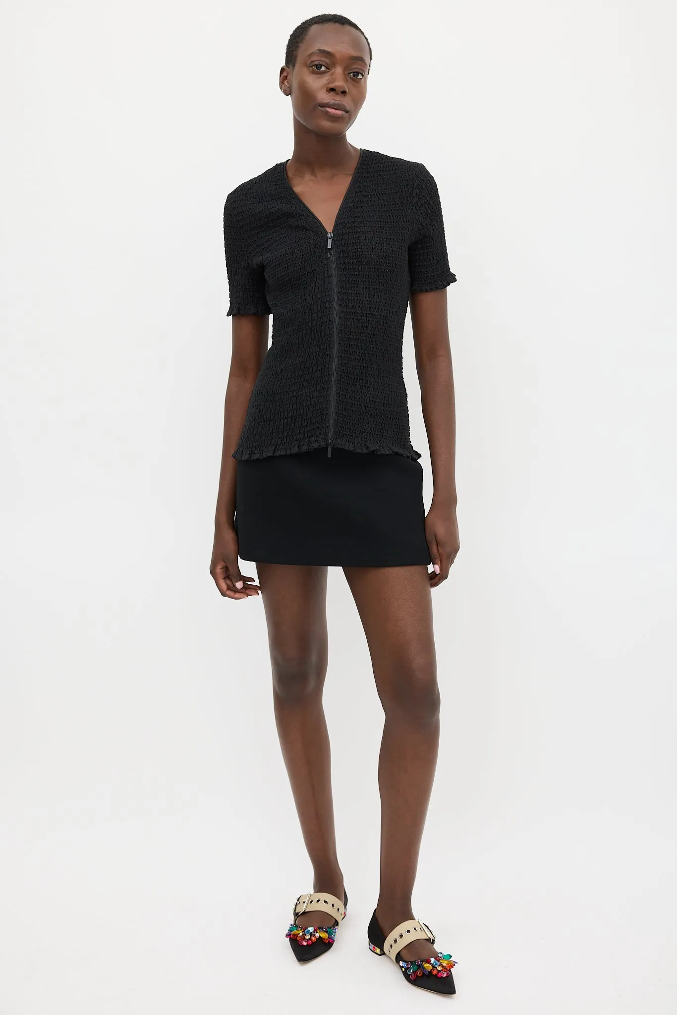 Black Eyelet Zip Top