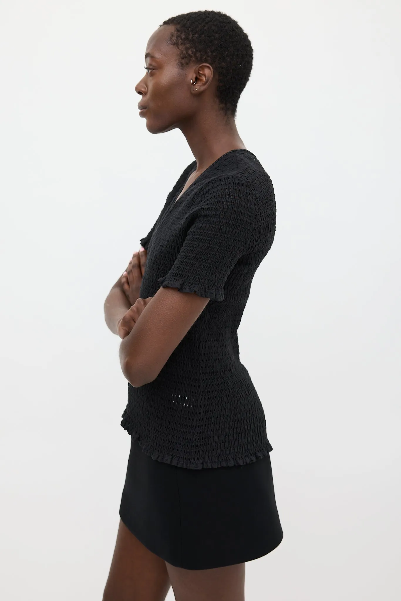 Black Eyelet Zip Top