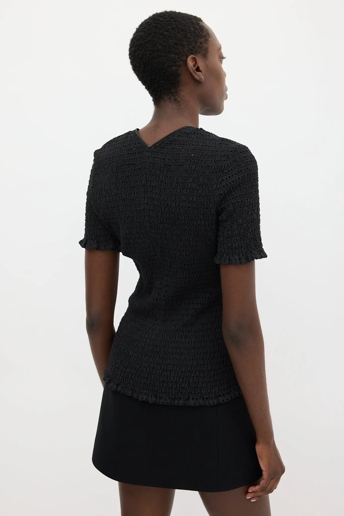 Black Eyelet Zip Top