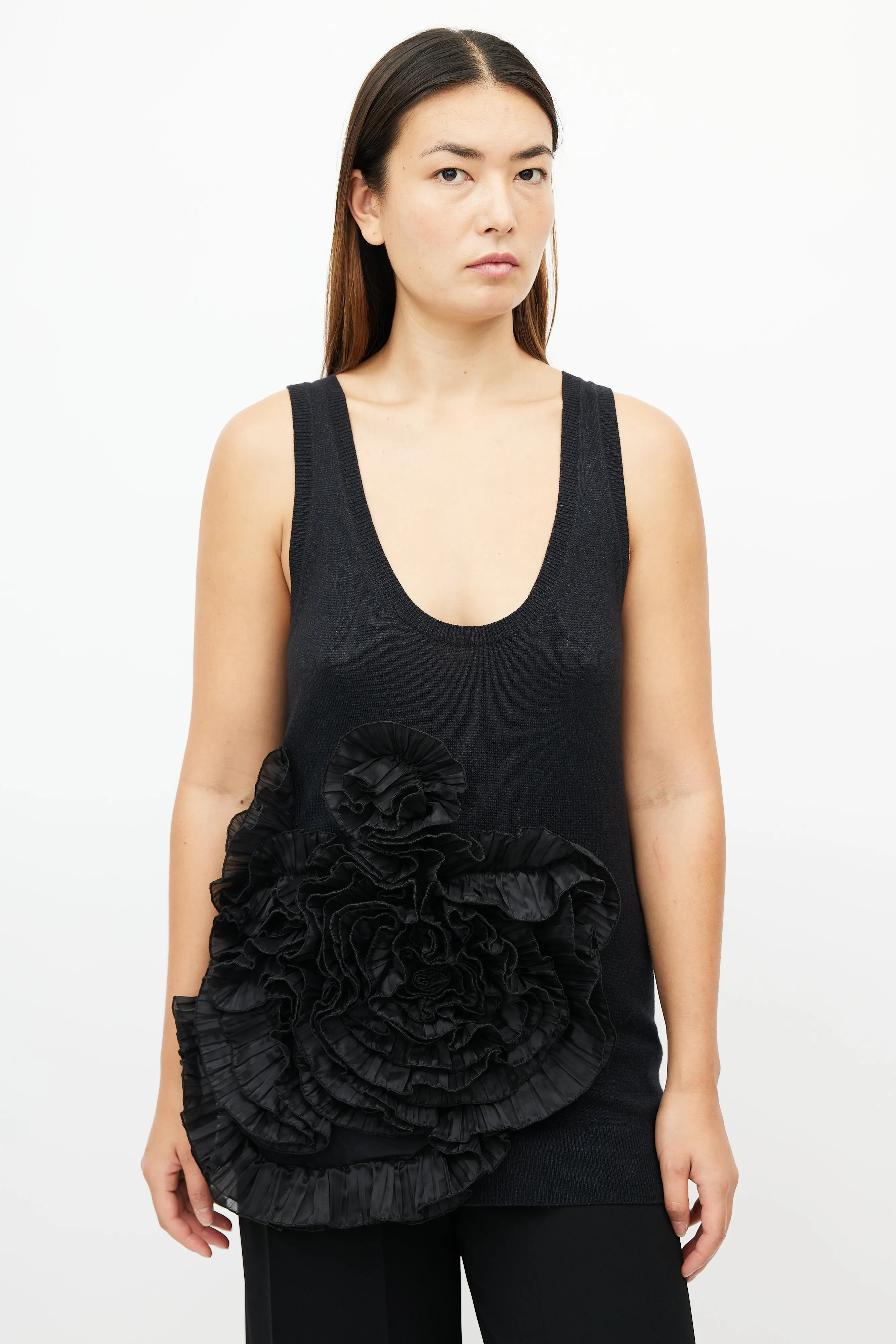 Black Floral Knit Cashmere Top