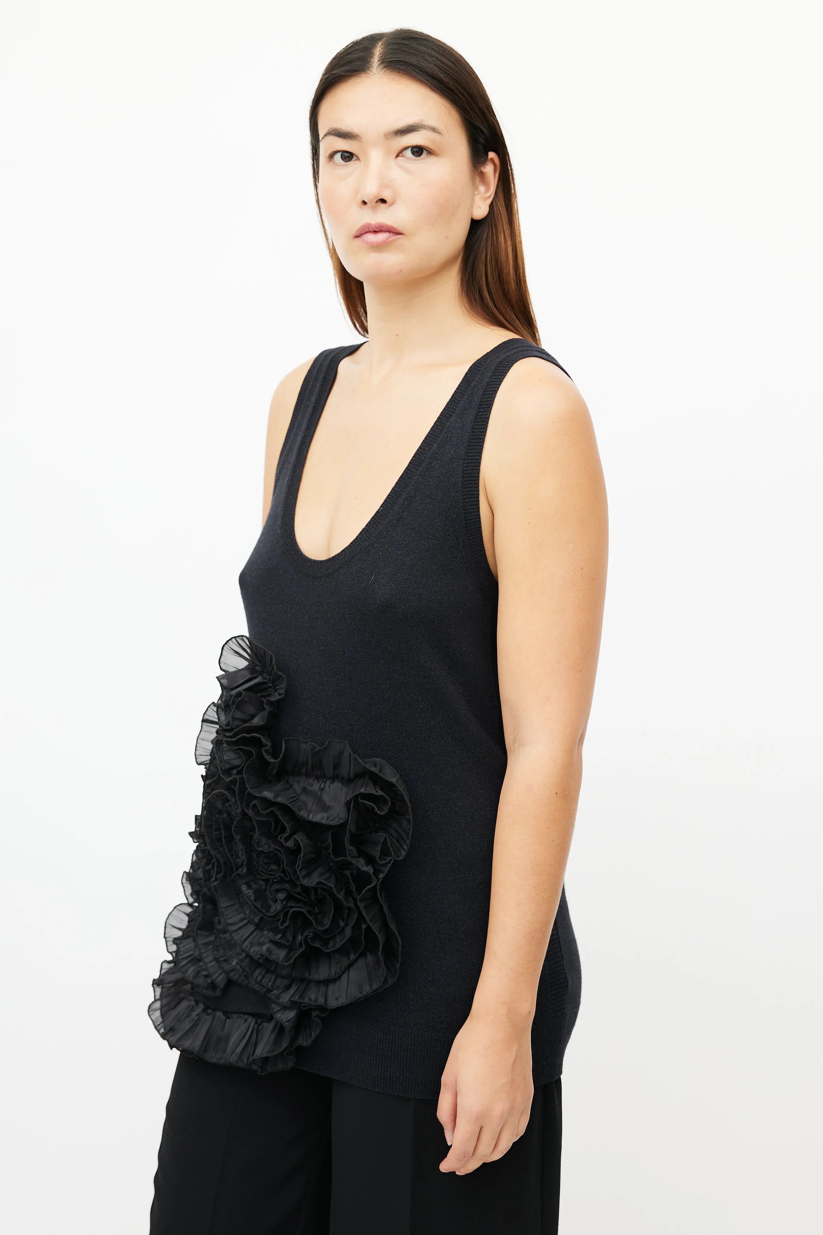 Black Floral Knit Cashmere Top