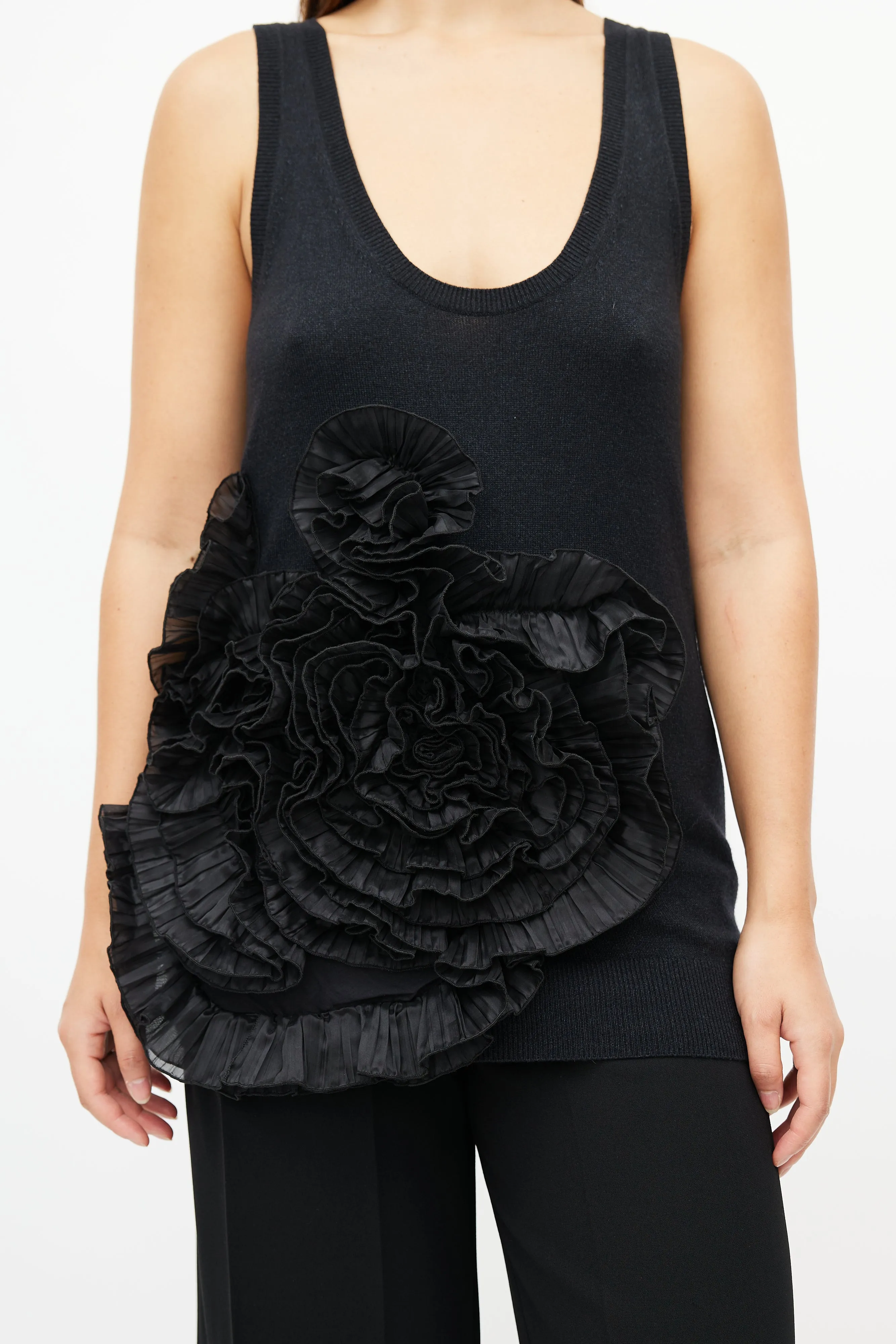 Black Floral Knit Cashmere Top