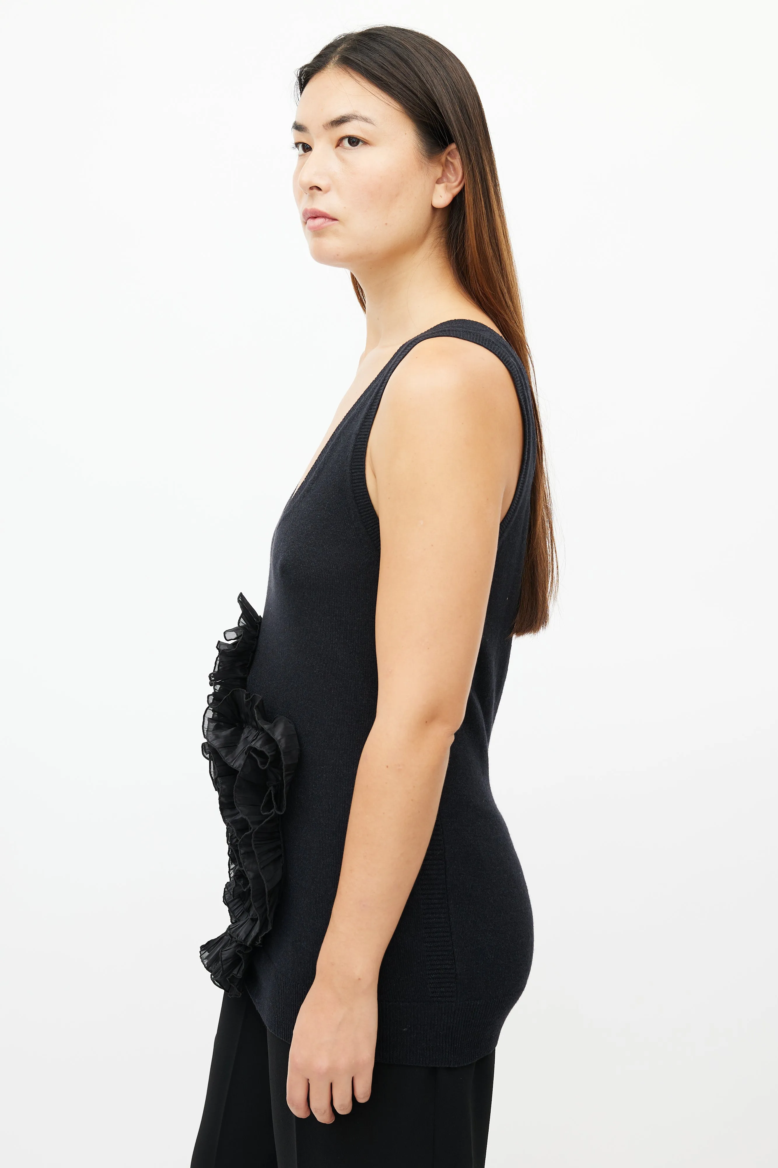 Black Floral Knit Cashmere Top