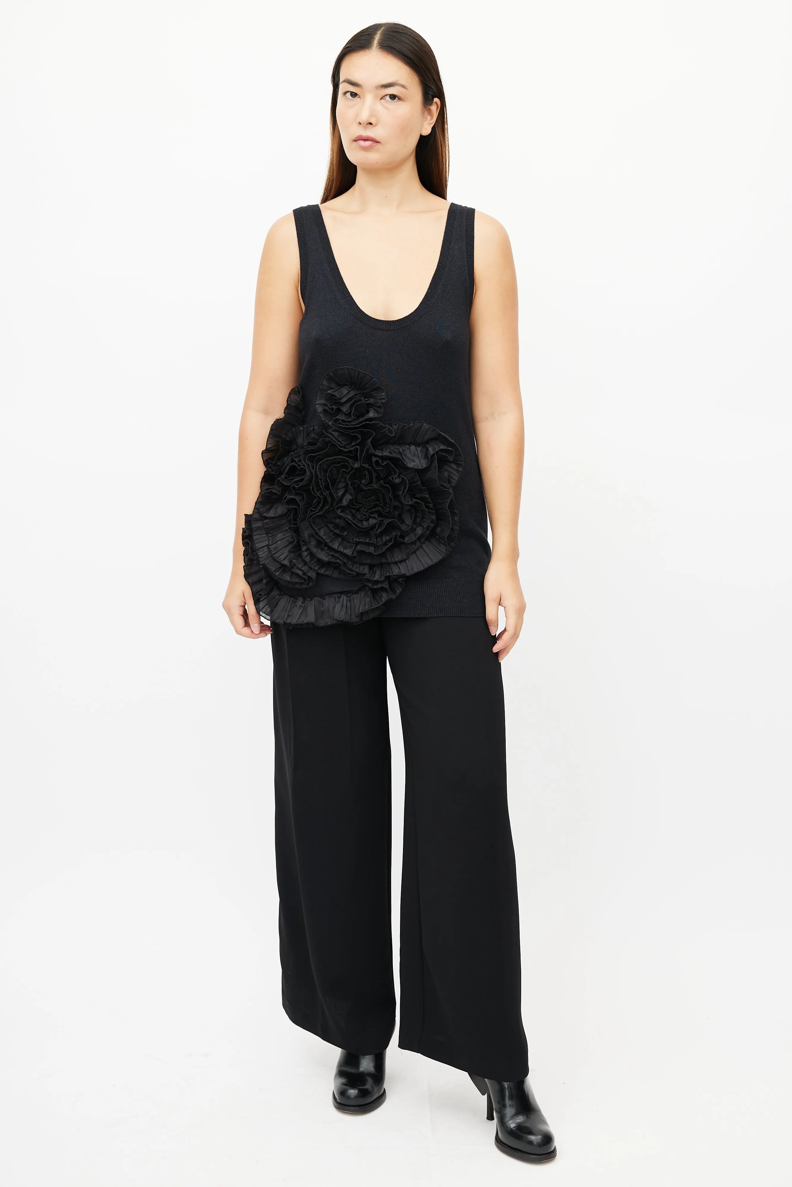 Black Floral Knit Cashmere Top