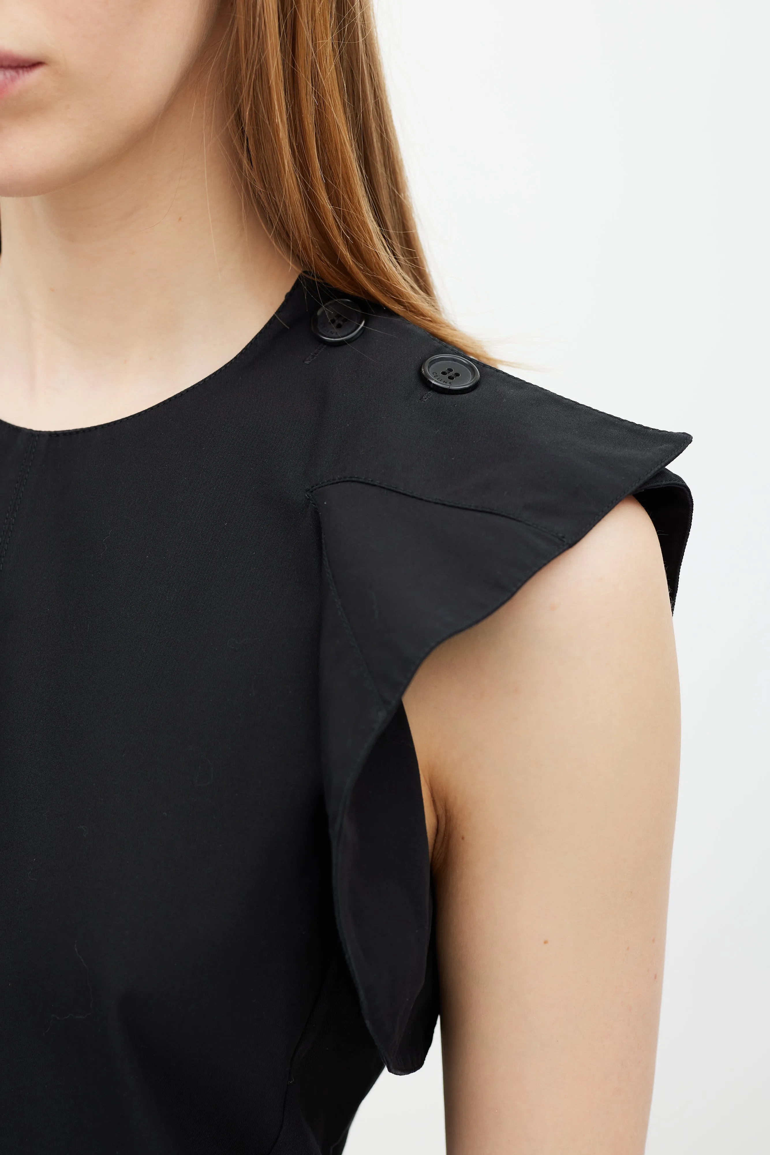 Black Ruffled Button Top