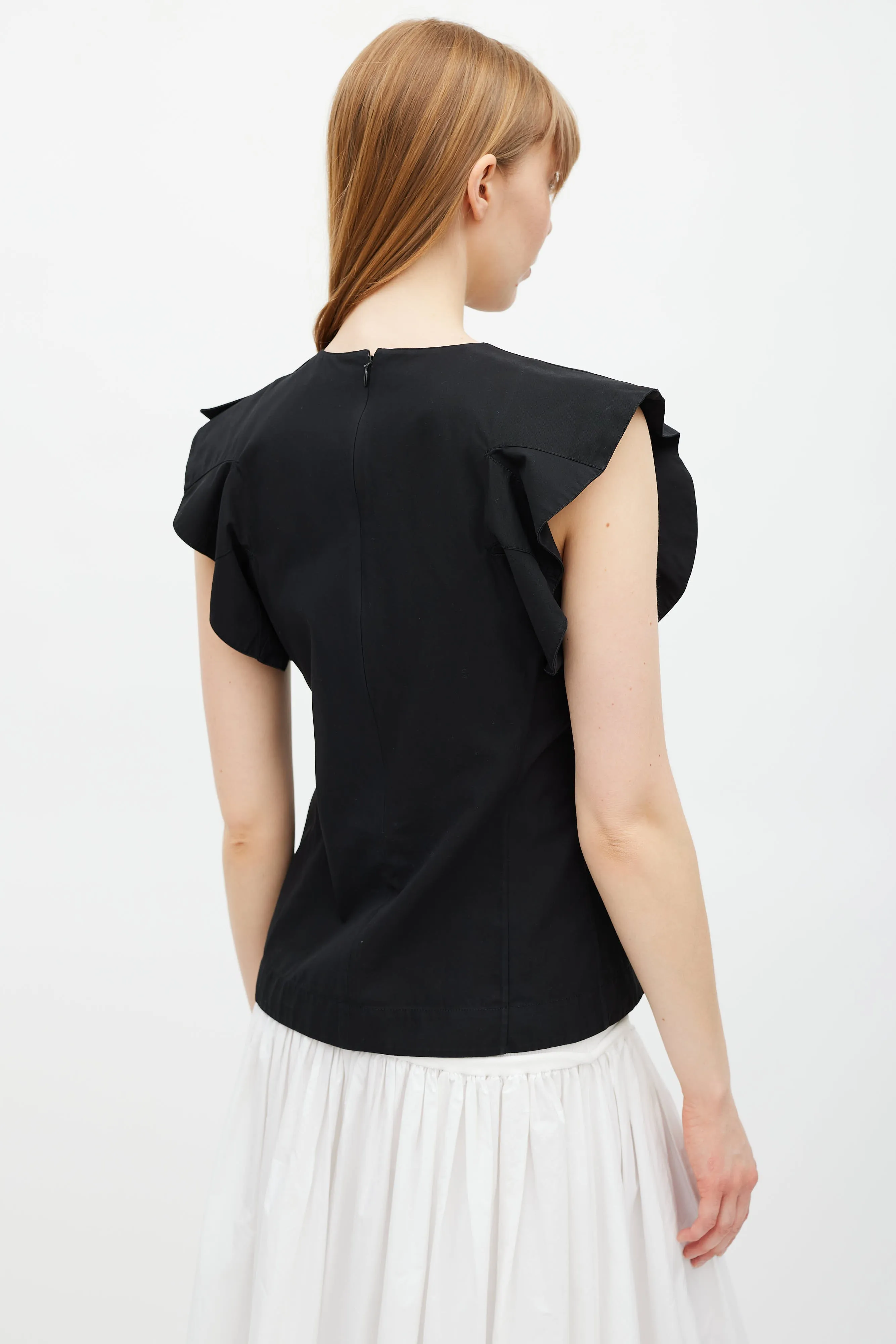 Black Ruffled Button Top