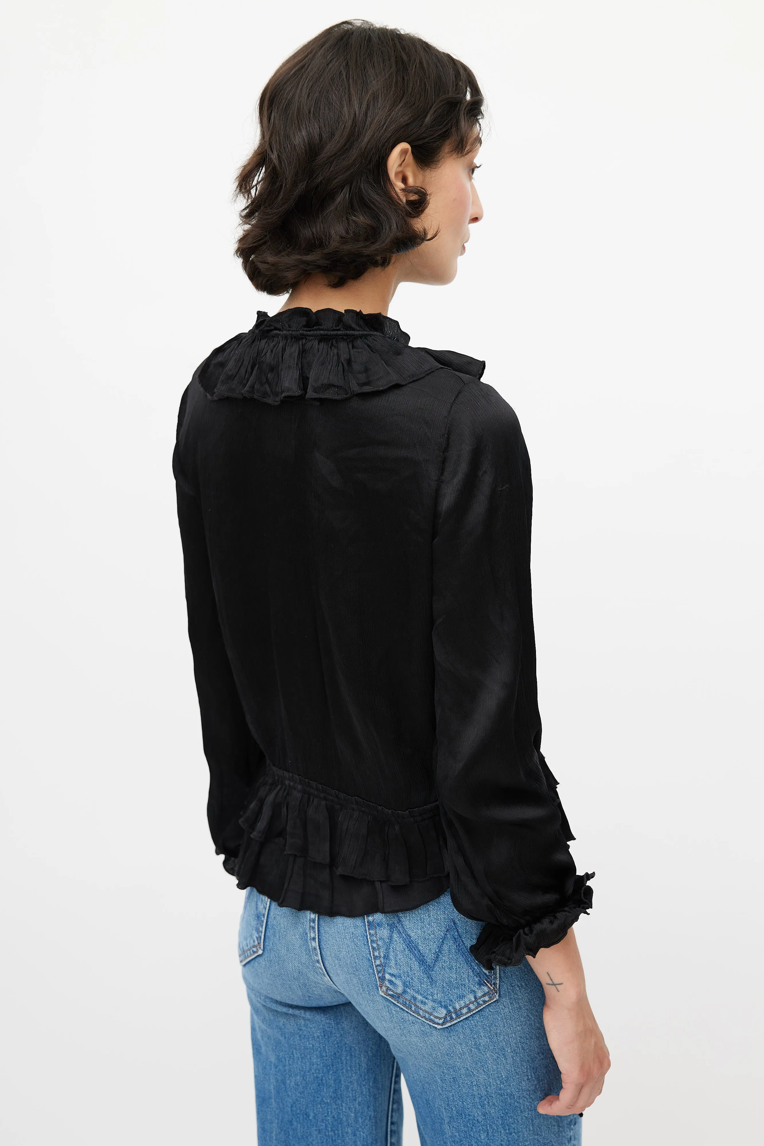 Black Ruffled Silk Top