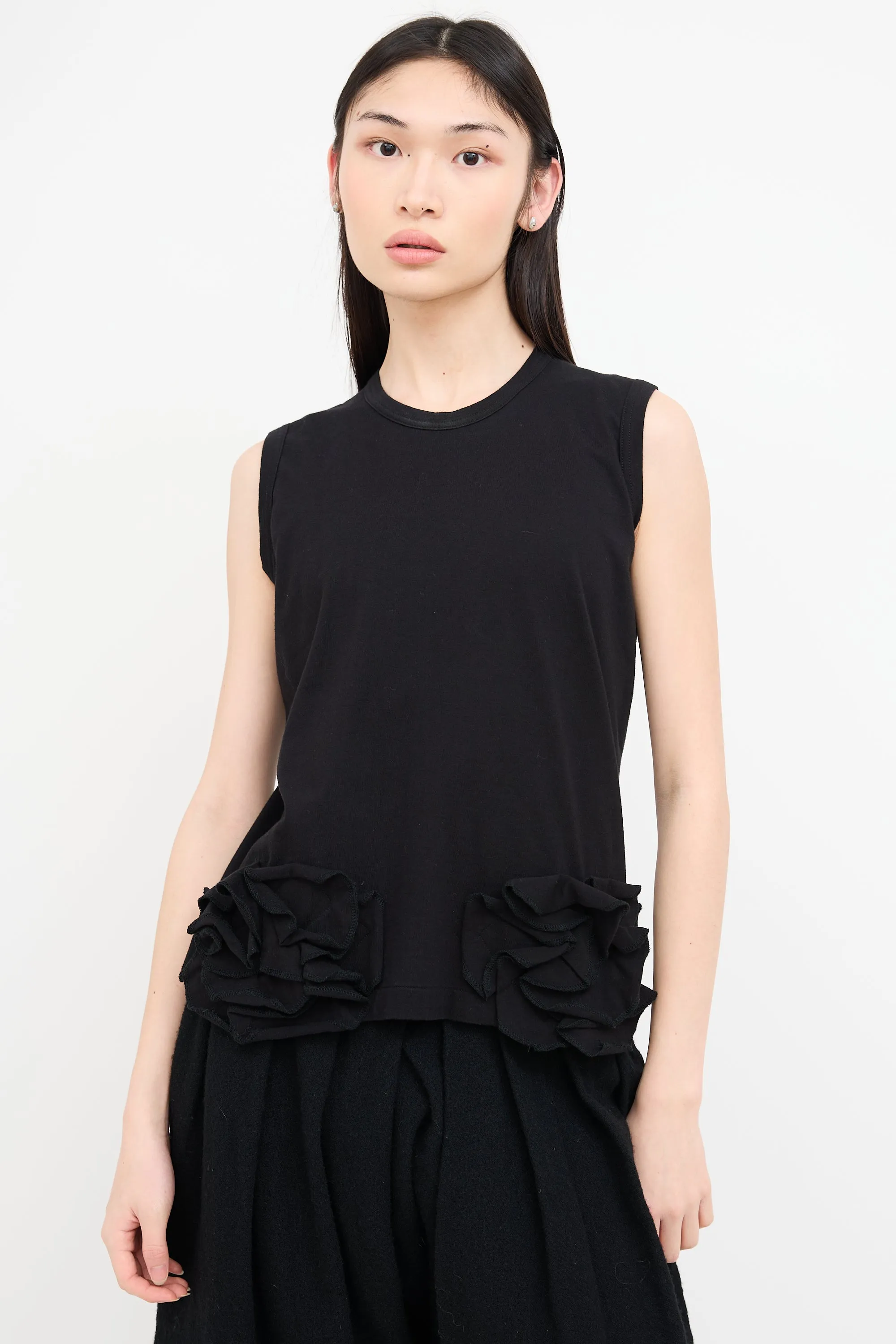 Black Sleeveless Ruffled Top