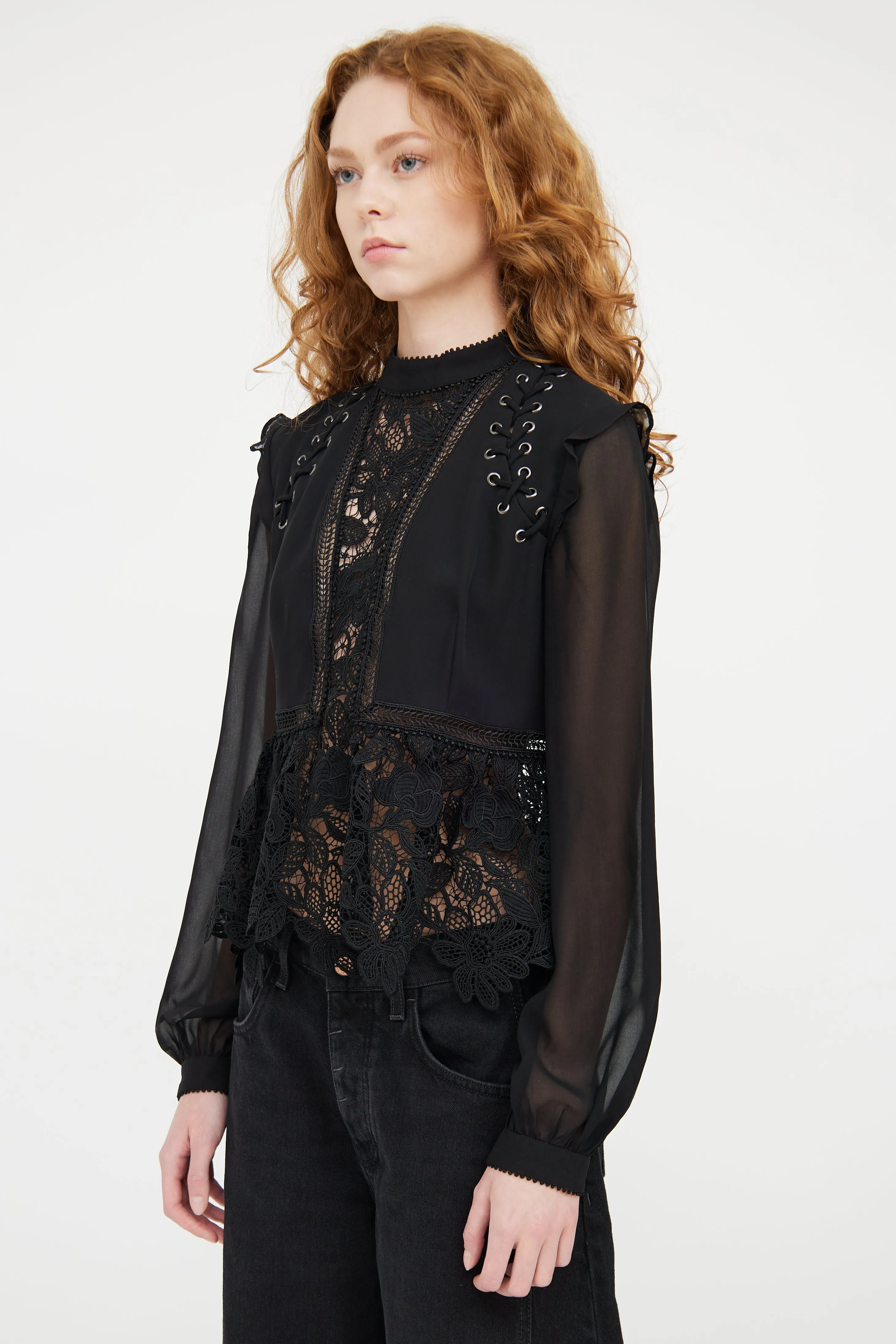 Black Tie Floral Lace Top
