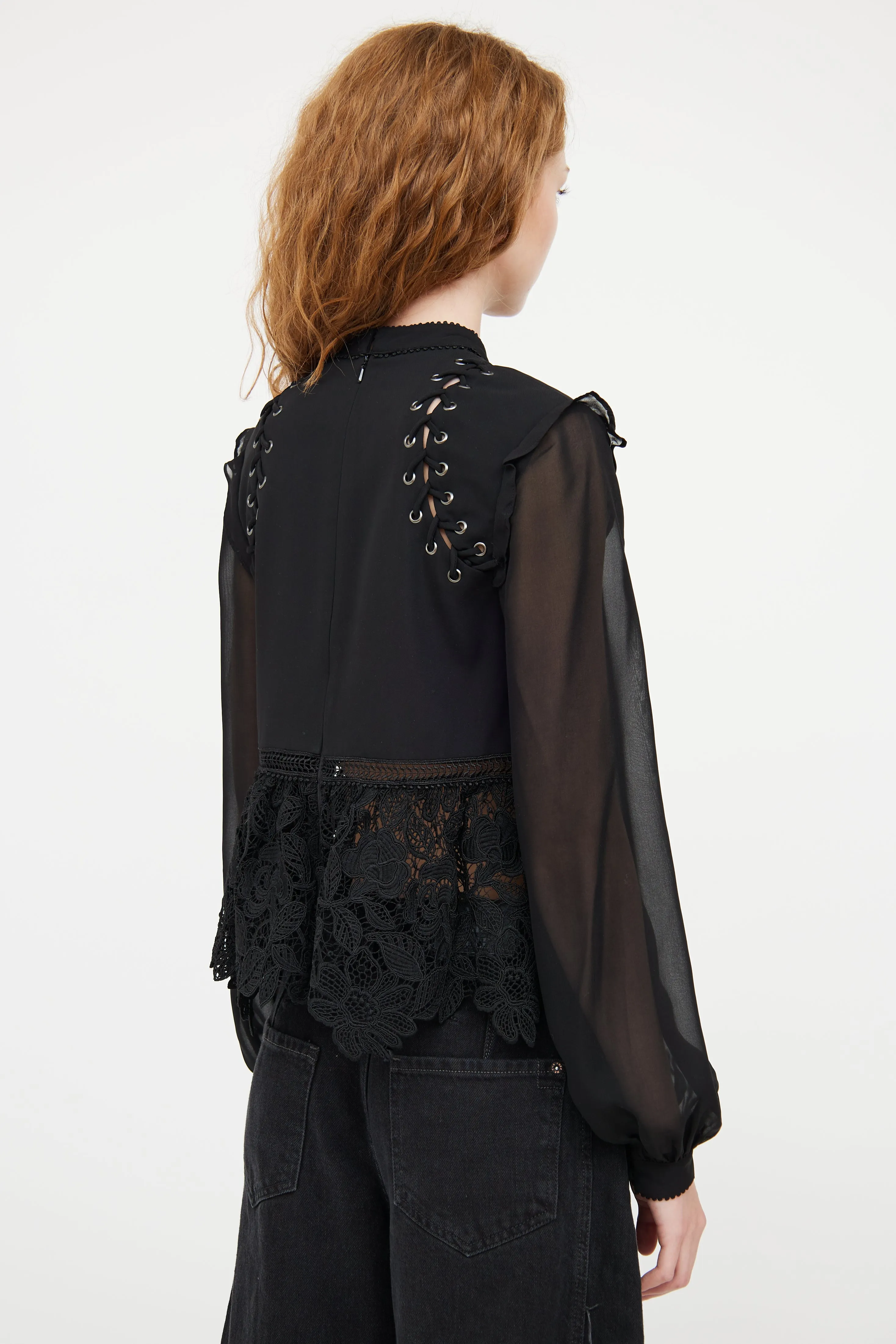 Black Tie Floral Lace Top