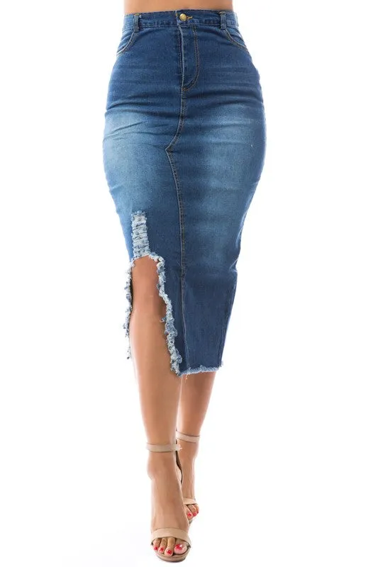 DONT COME FOR ME DENIM MAXI SKIRT