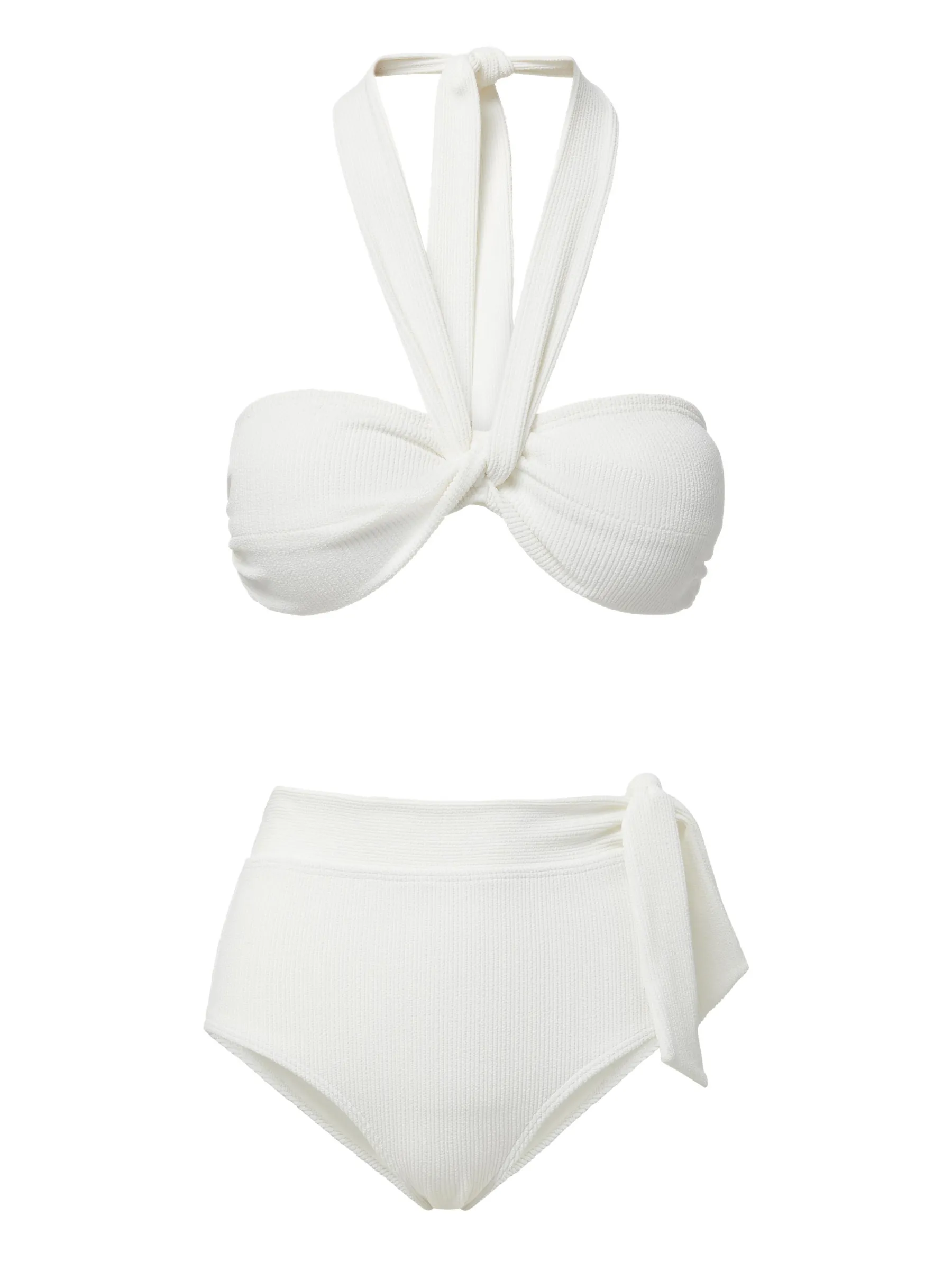 Loryn Top   Side Tie High Waist Bottom in Ivory Texture