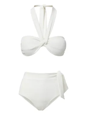 Loryn Top   Side Tie High Waist Bottom in Ivory Texture