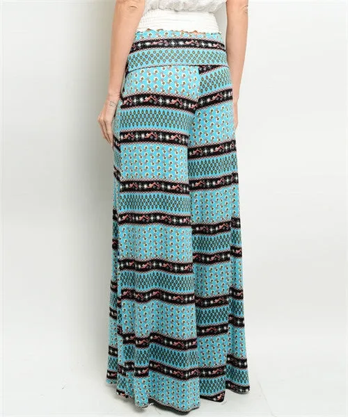 Misses Aqua Blue and Black Palazzo Pants