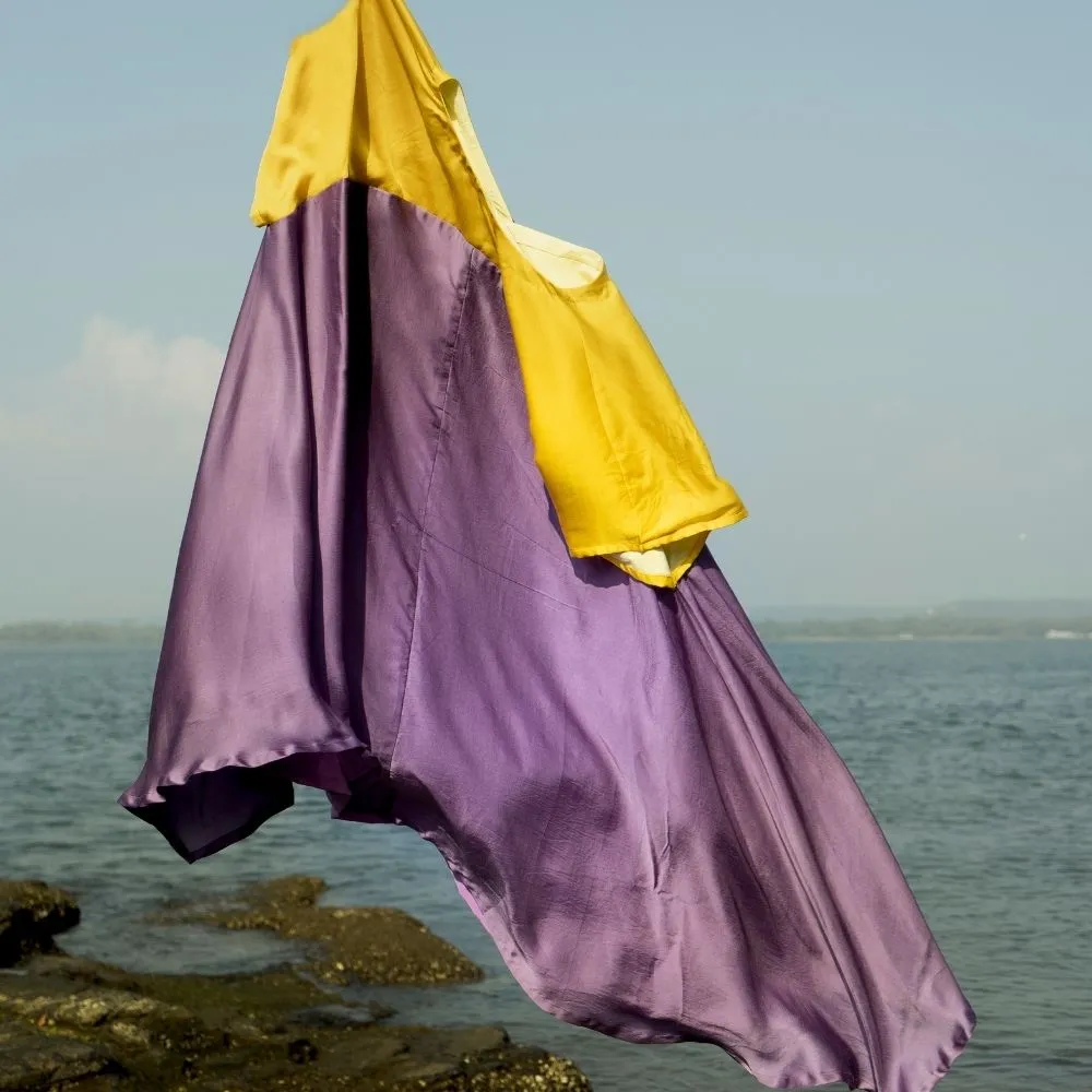 Purple Yellow Colour Blocked Kurta Set | Crafted in Bemberg Modal