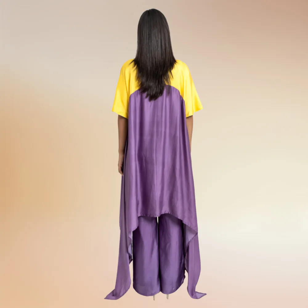 Purple Yellow Colour Blocked Kurta Set | Crafted in Bemberg Modal