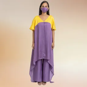 Purple Yellow Colour Blocked Kurta Set | Crafted in Bemberg Modal