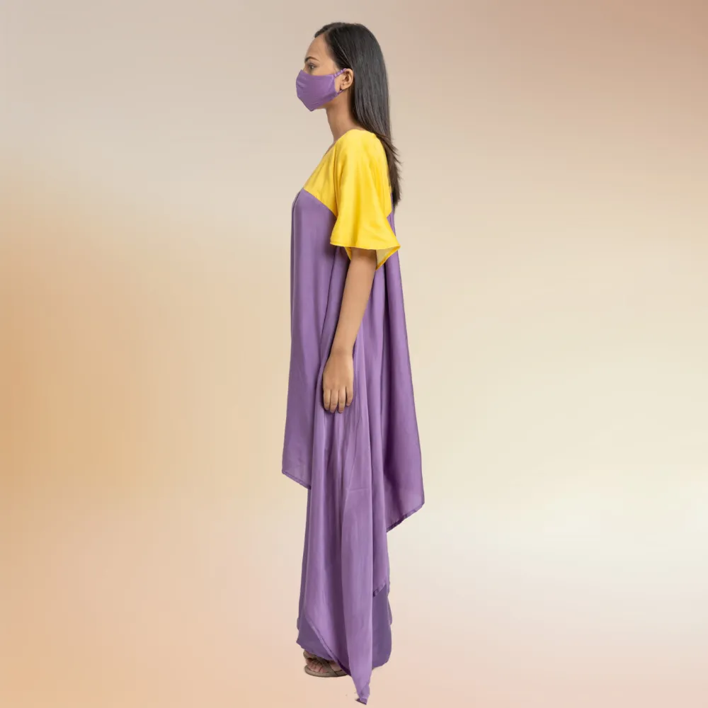 Purple Yellow Colour Blocked Kurta Set | Crafted in Bemberg Modal