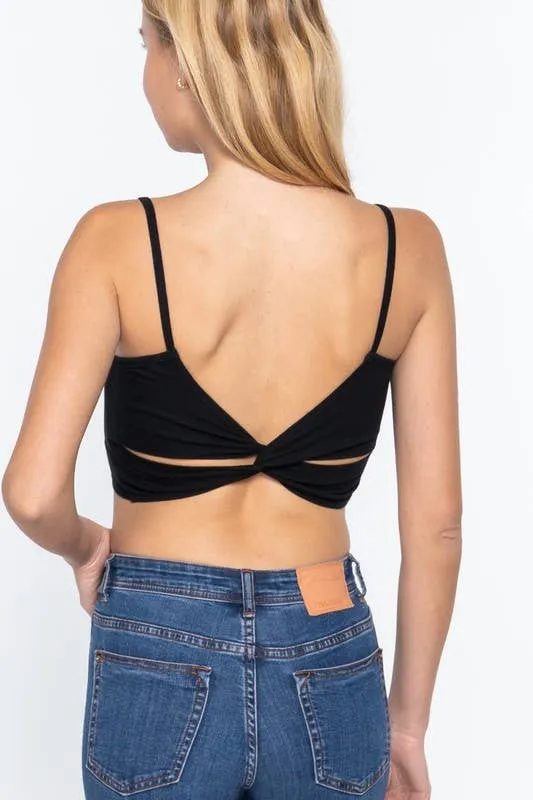 Round Neck Removable Bra Cup Twisted Back Cami Top