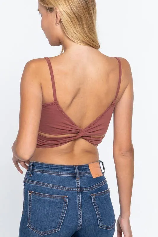 Round Neck Removable Bra Cup Twisted Back Cami Top